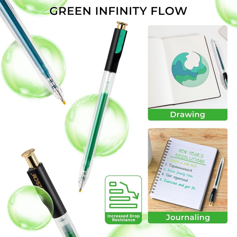 ZSCM Retractable Glitter Gel Pens, 12 Colors Large Capacity Green Glitter Metallic Gel Ink Pen, 1 mm Fine Point Smooth Writing Color Pens for Adult Coloring Book Note Taking Aesthetic Art Supplies - Image 5